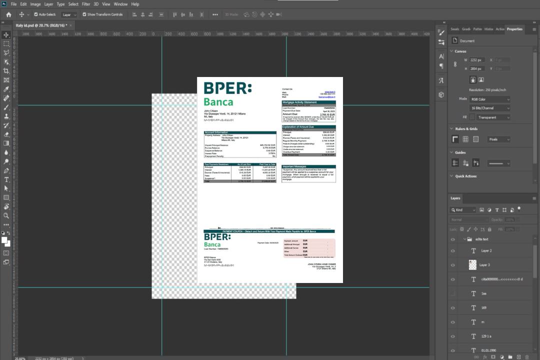Modèle Word et PDF de relevé hypothécaire Italie BPER Banca template Modèle Word et PDF de relevé hypothécaire Italie BPER Banca template